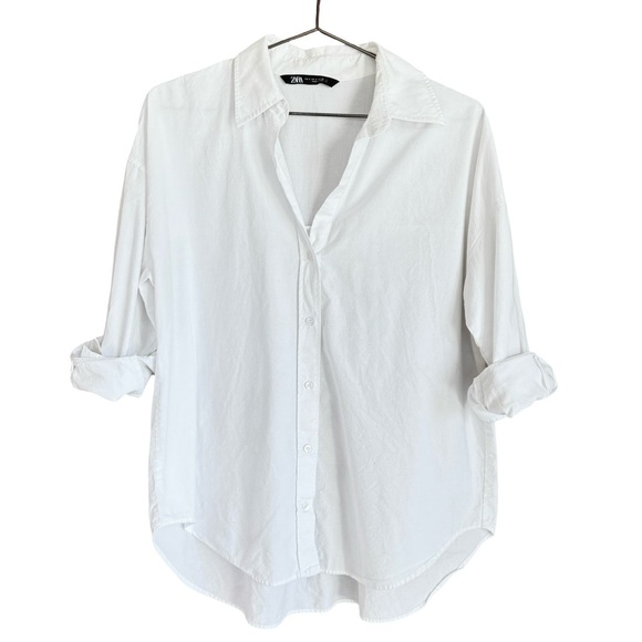 Zara || Boyfriend White Buttoned Long Sleeve Shirt Oversized Casual Preppy Small - Picture 1 of 7